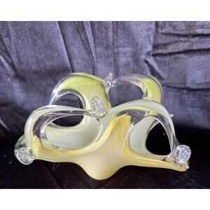 Vintage Murano Italy Lavorazione Arte Green White Art Glass Octopus Vase/Holder